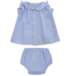 Parni Baby Blue Striped Ruffle Tunic & Bloomer Set